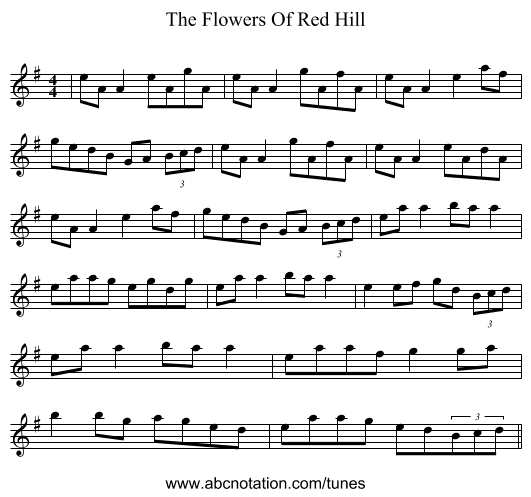The Flowers Of Red Hill - staff notation