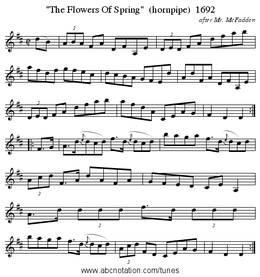 The Flowers Of Spring  (hornpipe)  1692 - staff notation