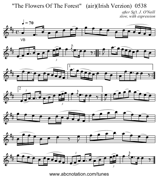 The Flowers Of The Forest (air)(Irish Verzion) 0538 - staff notation