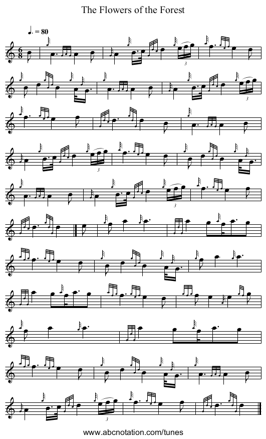 The Flowers of the Forest - staff notation