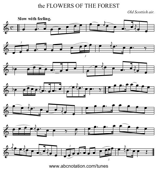 the FLOWERS OF THE FOREST - staff notation