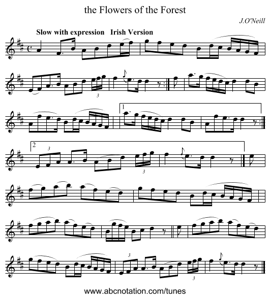 the Flowers of the Forest - staff notation