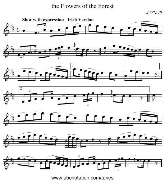 the Flowers of the Forest - staff notation