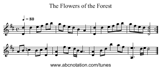 The Flowers of the Forest - staff notation