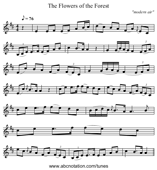 The Flowers of the Forest - staff notation