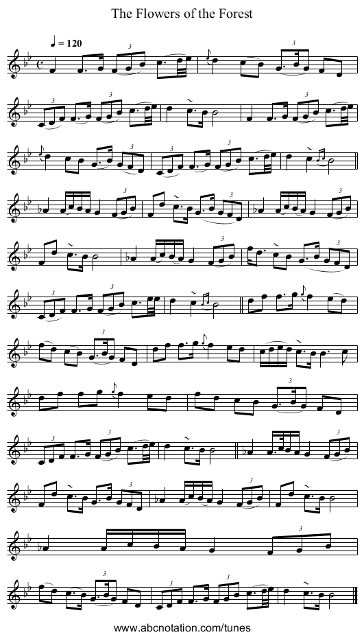 The Flowers of the Forest - staff notation