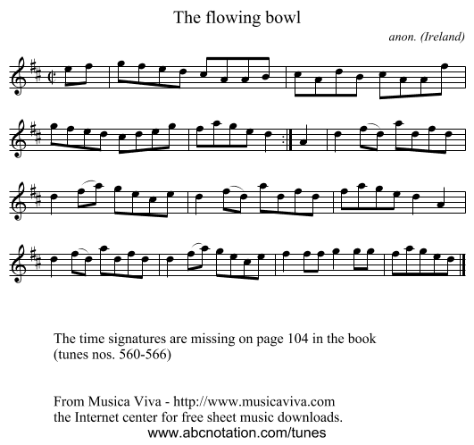 The flowing bowl - staff notation