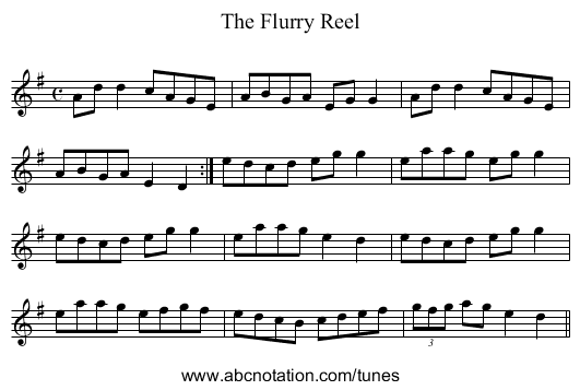The Flurry Reel - staff notation