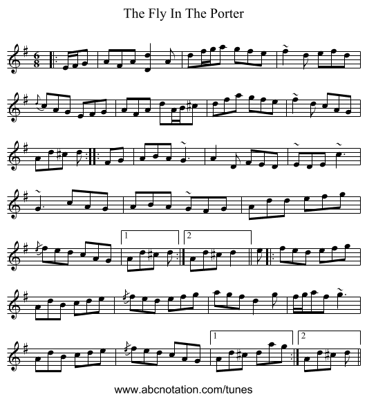 The Fly In The Porter - staff notation