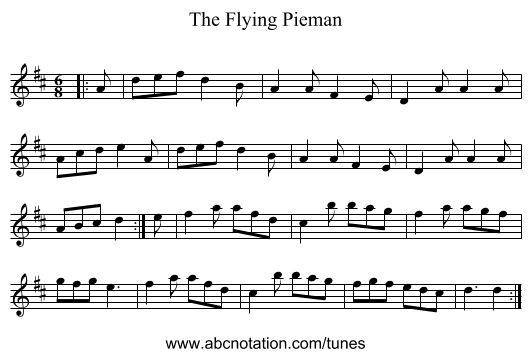 The Flying Pieman - staff notation