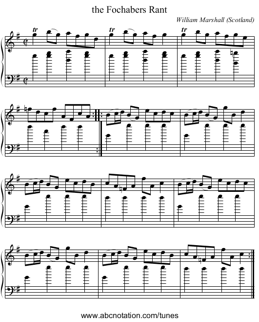 the Fochabers Rant - staff notation