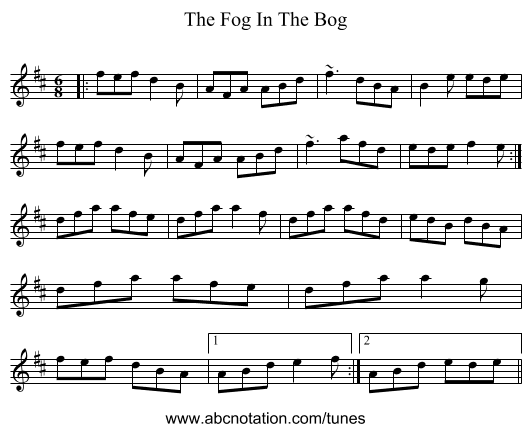 The Fog In The Bog - staff notation