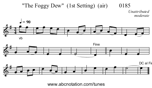 The Foggy Dew  (1st Setting)  (air)        0185 - staff notation