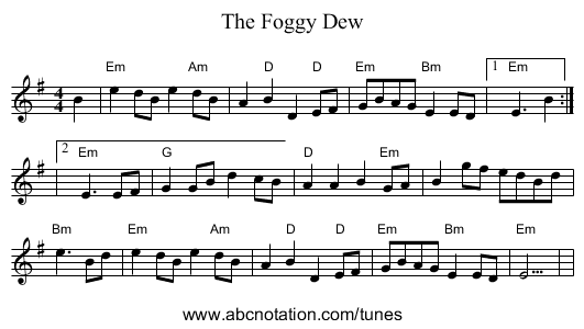 The Foggy Dew - staff notation