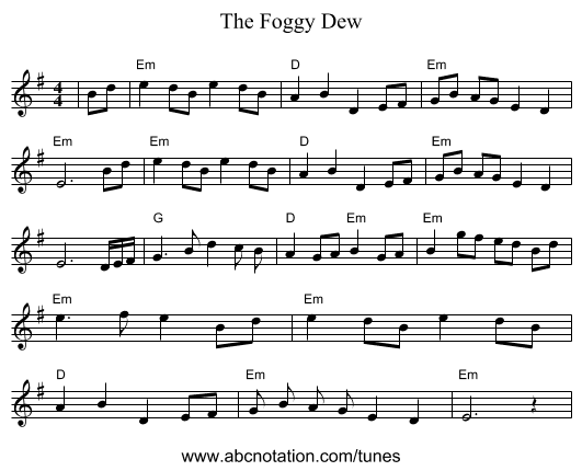 The Foggy Dew - staff notation