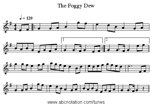 The Foggy Dew - staff notation