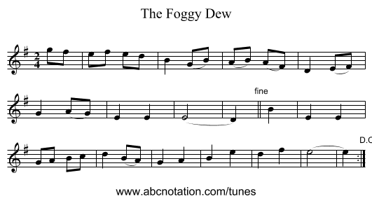 The Foggy Dew - staff notation