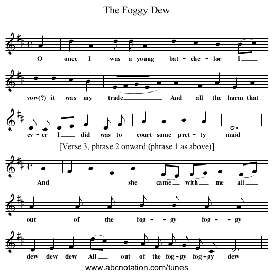 The Foggy Dew - staff notation
