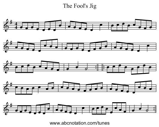 The Fool's Jig - staff notation