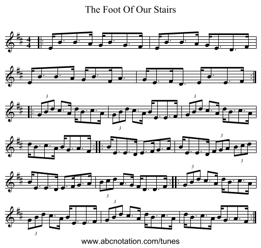 The Foot Of Our Stairs - staff notation