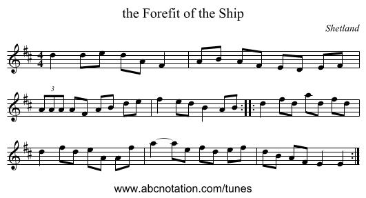 the Forefit of the Ship - staff notation