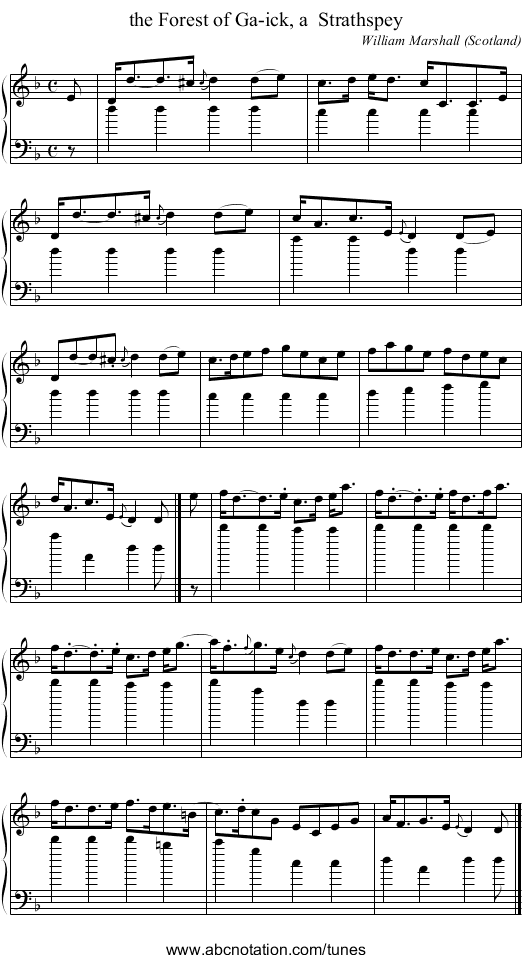 the Forest of Ga-ick, a Strathspey - staff notation