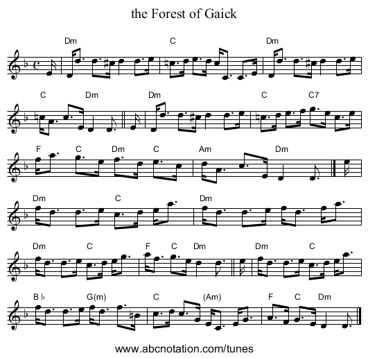 the Forest of Gaick - staff notation