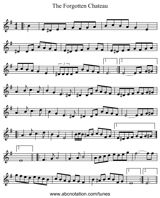The Forgotten Chateau - staff notation