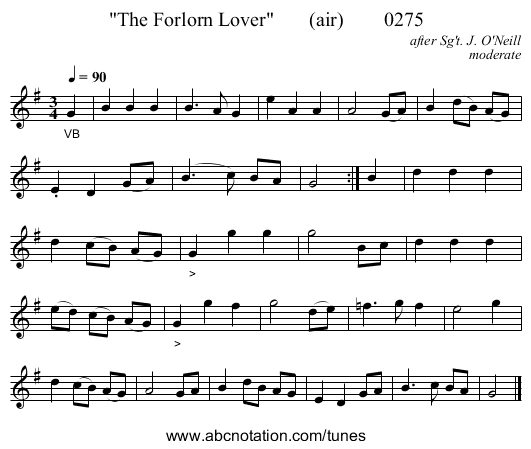 The Forlorn Lover       (air)        0275 - staff notation