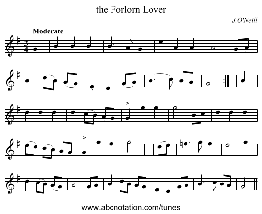 the Forlorn Lover - staff notation