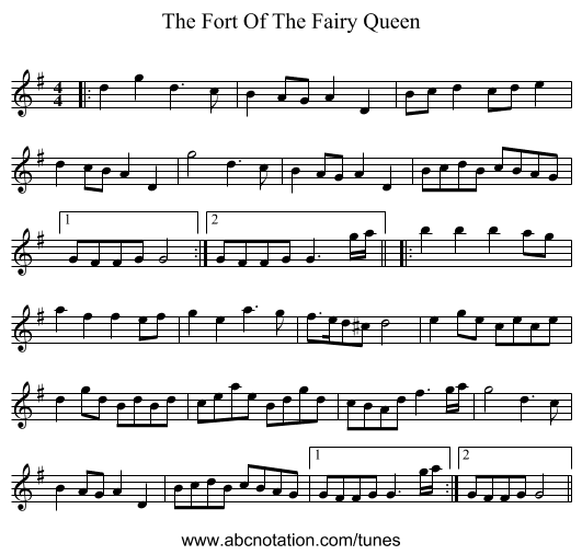 The Fort Of The Fairy Queen - staff notation