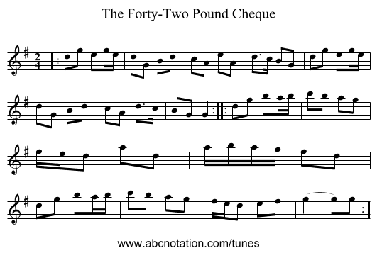 The Forty-Two Pound Cheque - staff notation