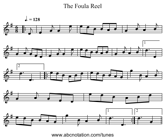 The Foula Reel - staff notation