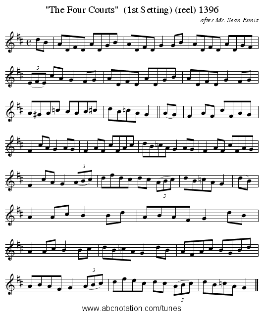 The Four Courts  (1st Setting) (reel) 1396 - staff notation