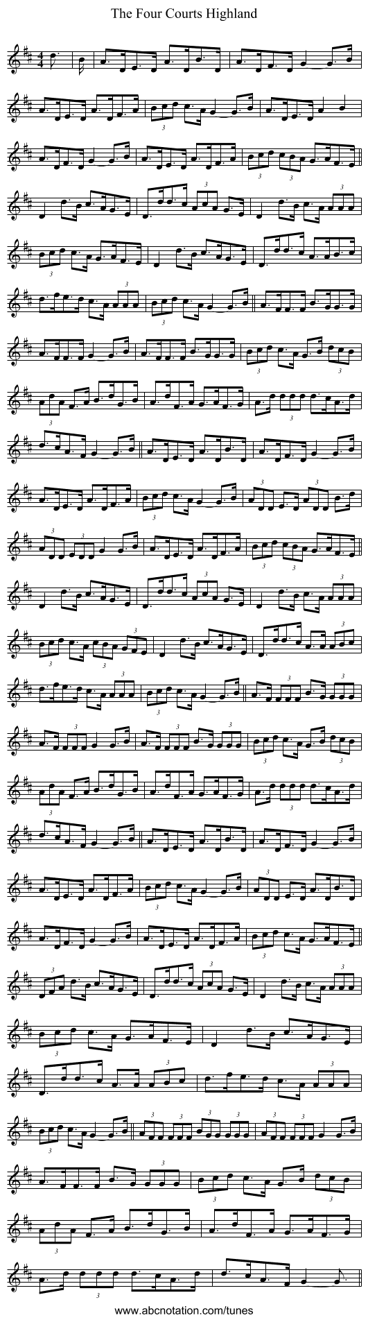 The Four Courts Highland - staff notation