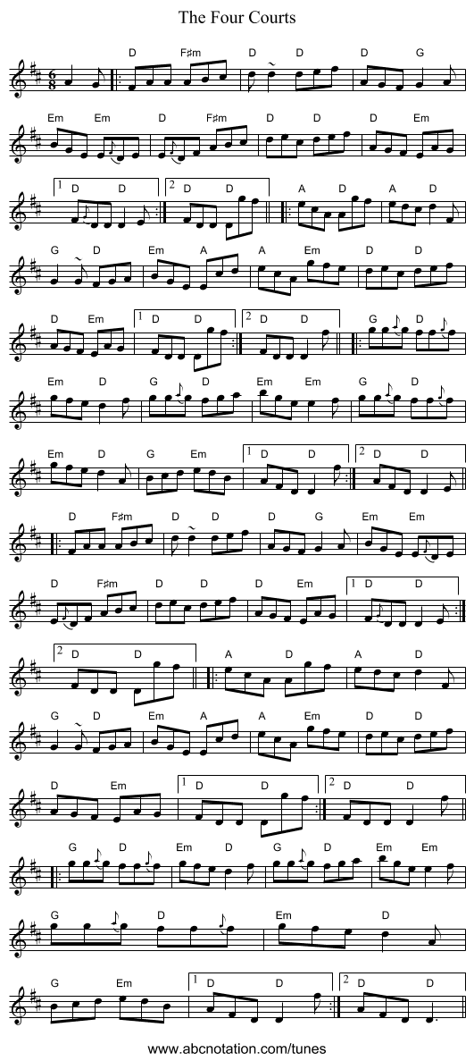 The Four Courts - staff notation