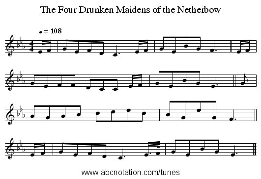 The Four Drunken Maidens of the Netherbow - staff notation