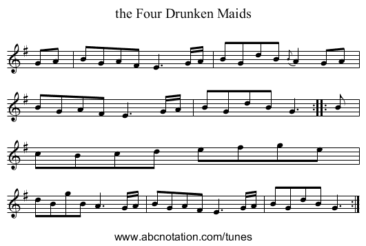 the Four Drunken Maids - staff notation
