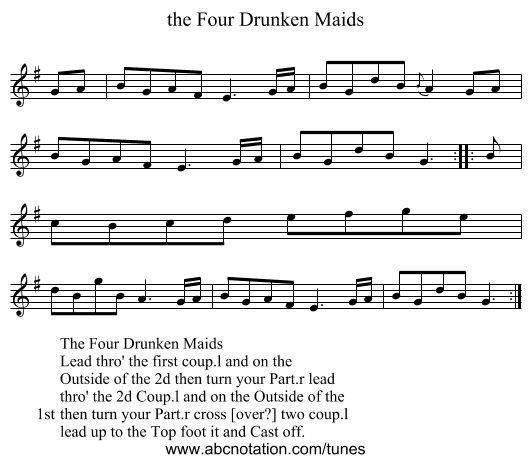 the Four Drunken Maids - staff notation