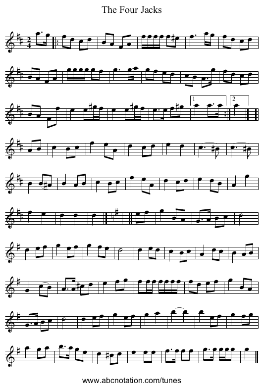 The Four Jacks - staff notation