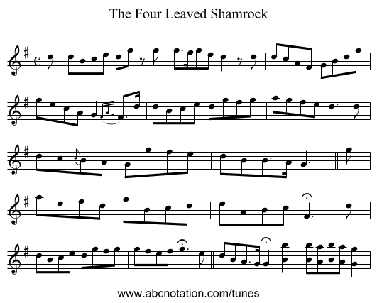 The Four Leaved Shamrock - staff notation