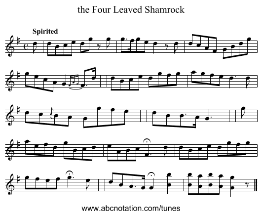 the Four Leaved Shamrock - staff notation