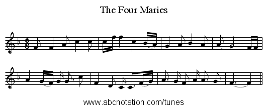 The Four Maries - staff notation