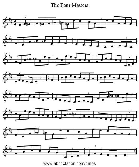 The Four Masters - staff notation
