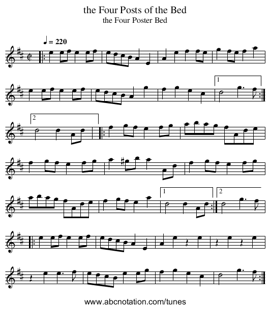 the Four Posts of the Bed - staff notation