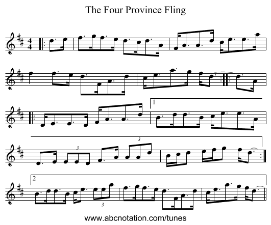 The Four Province Fling - staff notation