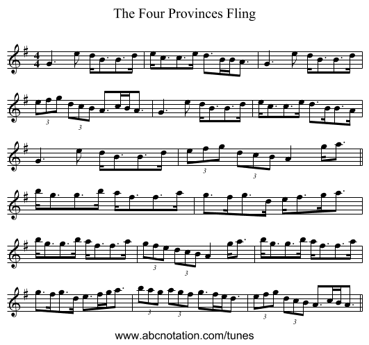 The Four Provinces Fling - staff notation