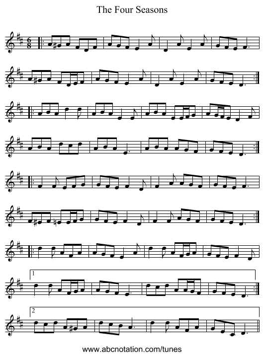 The Four Seasons - staff notation