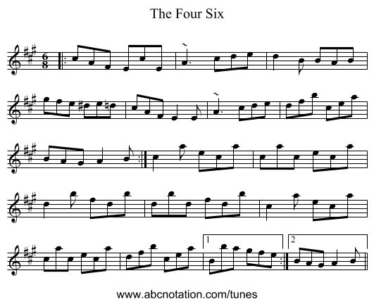 The Four Six - staff notation