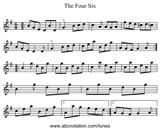 The Four Six - staff notation